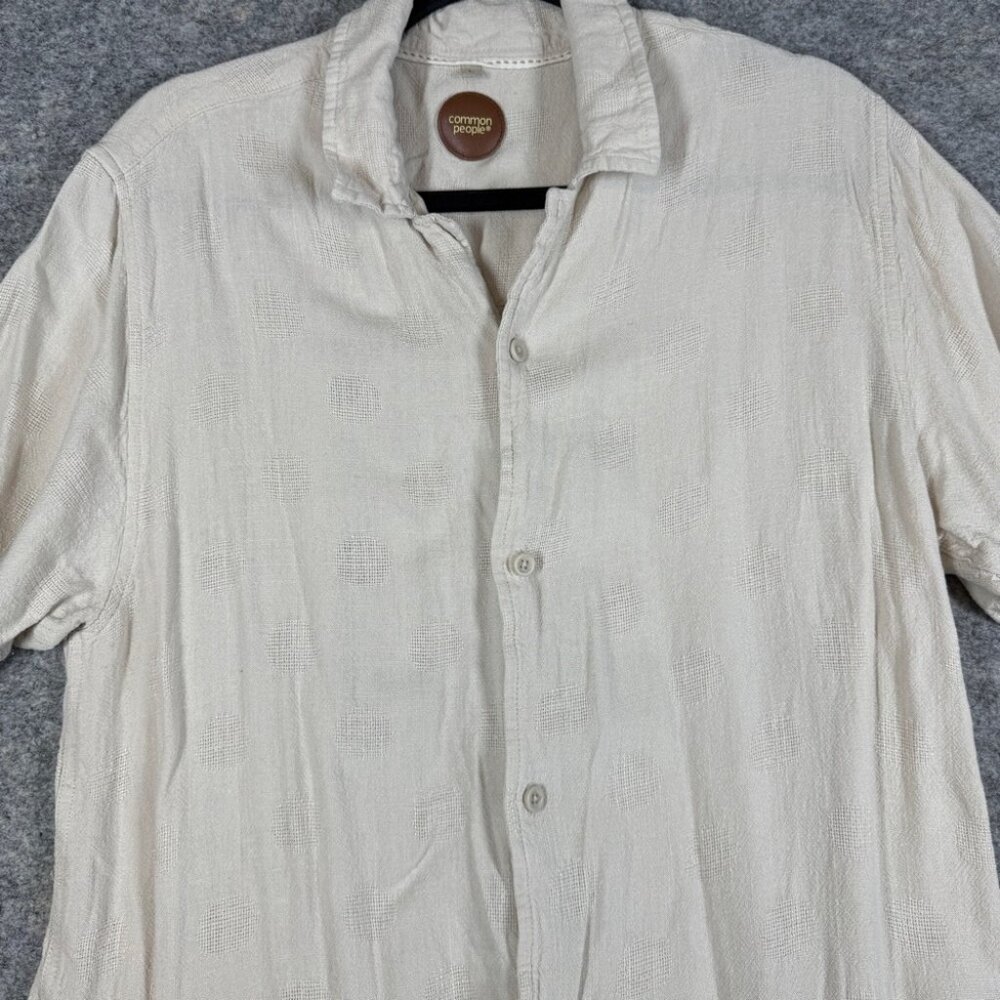 Common People Linen Blend Textured Polka Dot Button Up Shirt Size L Resort Wear - Picture 6 of 14